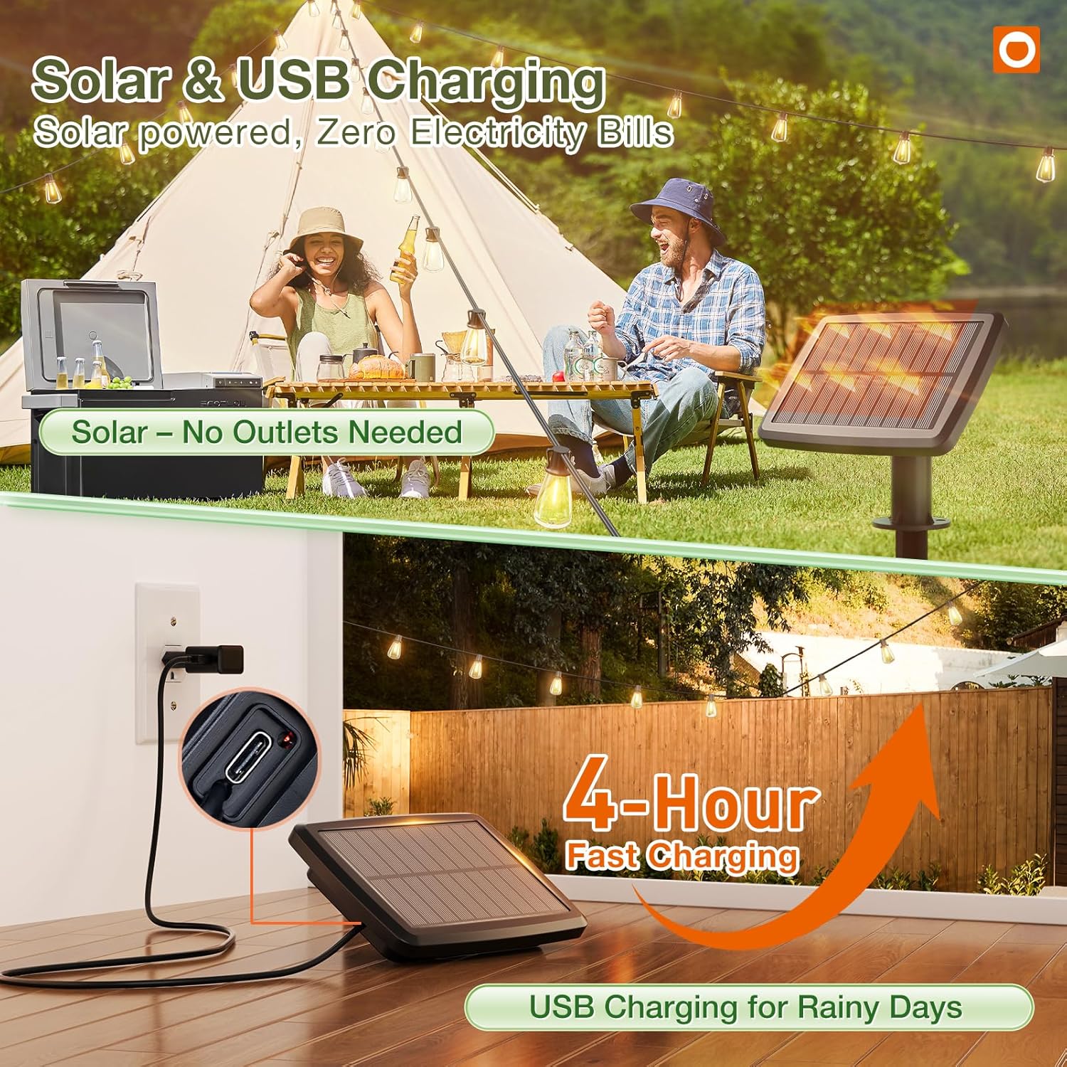 Solar Outdoor String Lights with Remote – 48FT Shatterproof LED Edison Bulbs