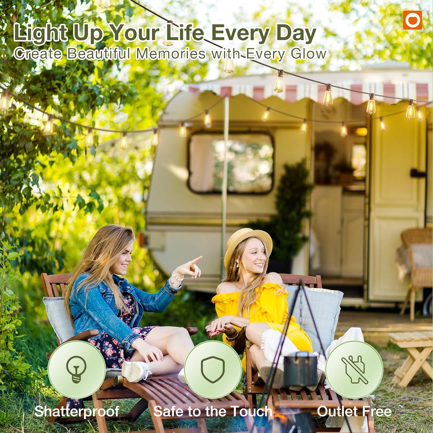 Solar Outdoor String Lights with Remote – 48FT Shatterproof LED Edison Bulbs