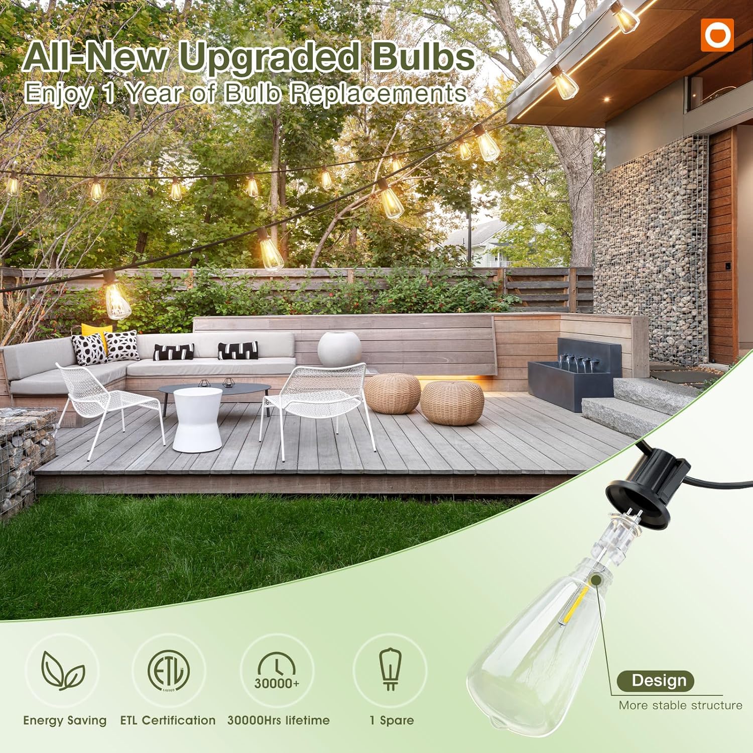 Solar Outdoor String Lights with Remote – 48FT Shatterproof LED Edison Bulbs